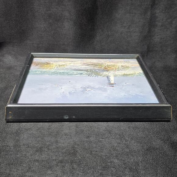 Original Oil Painting Beach Lighthouse Signed Gordon 8' x 10' Wooden Art - Picture 8 of 12